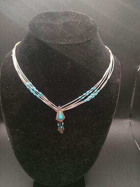 Christian Wolf Elegant Liquid Silver Necklace W/ Turquoise Accents